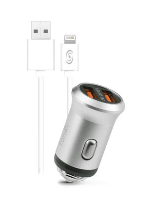 Fonex - Auto-Ladegerät 2x USB + USB / Lightning Kabel, 10W, silber