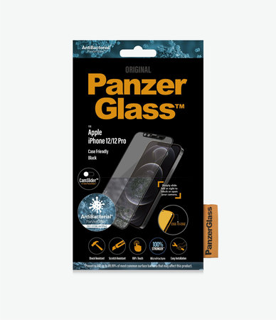 PanzerGlass - Gehärtetes Glas Case Friendly CamSlider AB für iPhone 12 und 12 Pro, schwarz