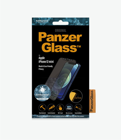 PanzerGlass - Gehärtetes Glas Privacy Case Friendly AB für iPhone 12 mini, schwarz