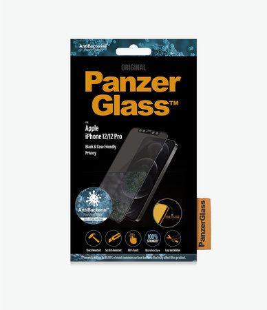 PanzerGlass - Gehärtetes Glas Privacy Case Friendly AB für iPhone 12 und 12 Pro, schwarz