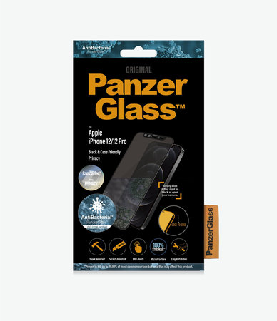 PanzerGlass - Gehärtetes Glas Privacy Case Friendly CamSlider AB für iPhone 12 und 12 Pro, schwarz