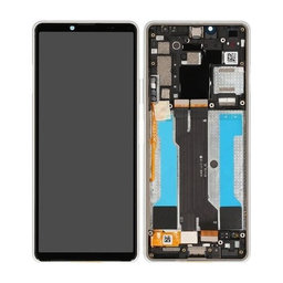 Sony Xperia 10 III - LCD Display + Touchscreen Front Glas + Rahmen (White) - A5034093A Genuine Service Pack