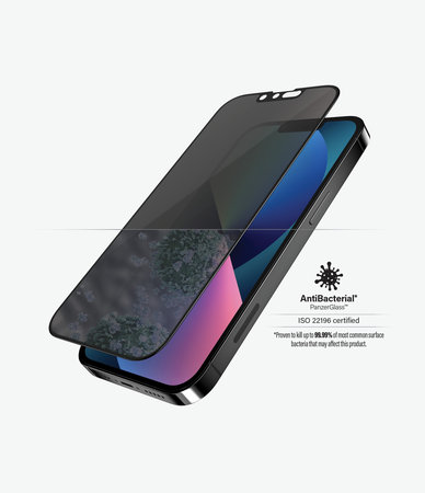 PanzerGlass - Gehärtetes Glas Case Friendly Privacy AB für iPhone 13, 13 Pro, 14 und 16e, schwarz