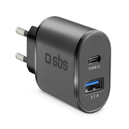 SBS - 10W Ladeadapter USB, USB-C, schwarz