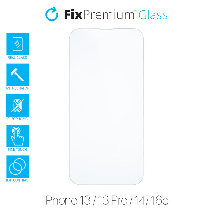 FixPremium Glass - Gehärtetes Glas für iPhone 13, 13 Pro, 14 und 16e