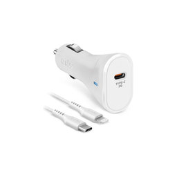 SBS - Auto-Ladegerät USB-C PowerDelivery 20W + Kabel USB-C/Lightning, weiß