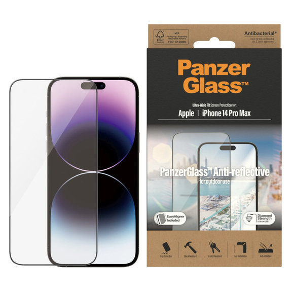 Schutzglas UWF Anti-Reflective AB mit Applikator für iPhone 14 Pro Max, Schwarz, PanzerGlass