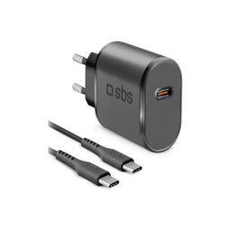 SBS - 15W Ladeadapter USB-C + Kabel USB-C / USB-C (1m), schwarz