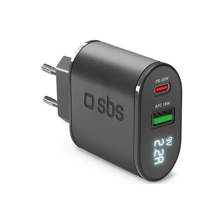 SBS - 20W Ladeadapter mit LCD USB, USB-C, PowerDelivery, schwarz