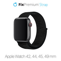 FixPremium - Nylonband für Apple Watch (42, 44, 45 und 49mm), schwarz