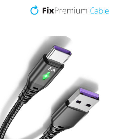 FixPremium - USB-C / USB Kabel mit LED-Anzeige (1m), schwarz