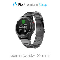 FixPremium - Edelstahlarmband für Garmin (QuickFit 22mm), schwarz