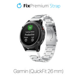 FixPremium - Edelstahlarmband für Garmin (QuickFit 26mm), silber