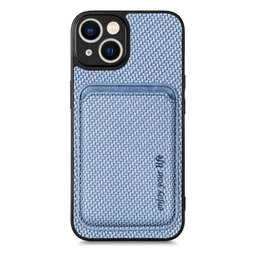 FixPremium - Carbon Hülle mit MagSafe Wallet für iPhone 14 Plus, blau