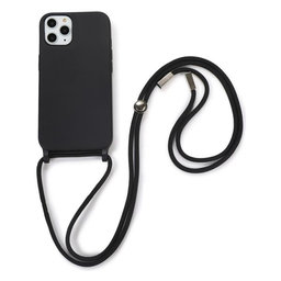 FixPremium - Silikonhülle mit Umhängeband für iPhone 11 Pro, schwarz