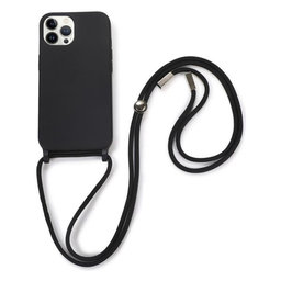 FixPremium - Silikonhülle mit Umhängeband für iPhone 12 und 12 Pro, schwarz