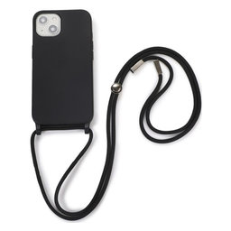 FixPremium - Silikonhülle mit Umhängeband für iPhone 13 und 14, schwarz