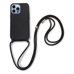 FixPremium - Silikonhülle mit Umhängeband für iPhone 14 Pro, schwarz