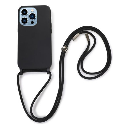 FixPremium - Silikonhülle mit Umhängeband für iPhone 14 Pro Max, schwarz