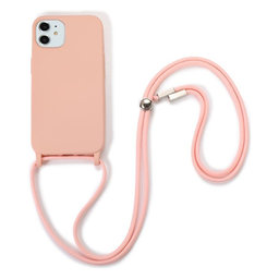 FixPremium - Silikonhülle mit Umhängeband für iPhone 11, rosa