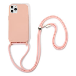 FixPremium - Silikonhülle mit Umhängeband für iPhone 11 Pro, rosa