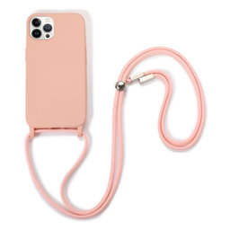 FixPremium - Silikonhülle mit Umhängeband für iPhone 12 und 12 Pro, rosa