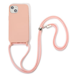 FixPremium - Silikonhülle mit Umhängeband für iPhone 13 und 14, rosa