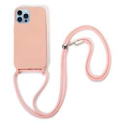 FixPremium - Silikonhülle mit Umhängeband für iPhone 13 Pro, rosa