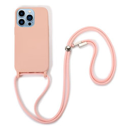 FixPremium - Silikonhülle mit Umhängeband für iPhone 13 Pro Max, rosa