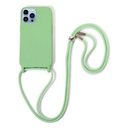 FixPremium - Silikonhülle mit Umhängeband für iPhone 14 Pro, grün