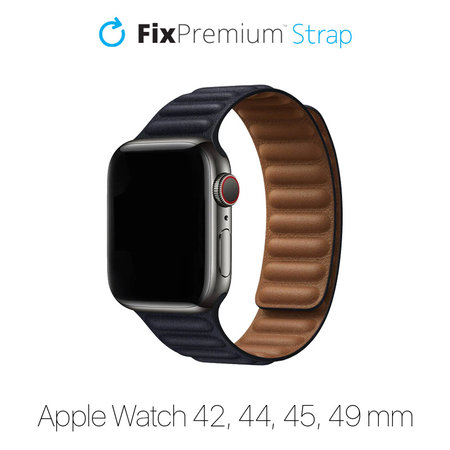 FixPremium - Armband Leather Loop TPU für Apple Watch (42, 44, 45 und 49mm), schwarz