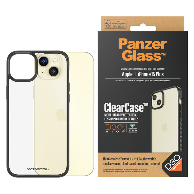Hülle ClearCase D3O für iPhone 15 Plus, Schwarz, PanzerGlass