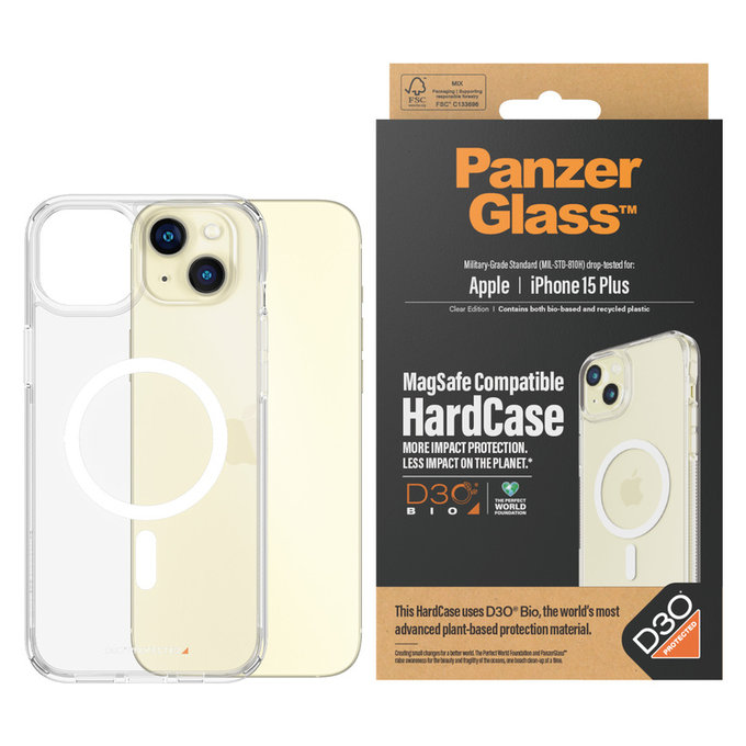 Hülle HardCase D3O mit MagSAFE by PanzerGlass für iPhone 15 Plus, Transparent, PanzerGlass