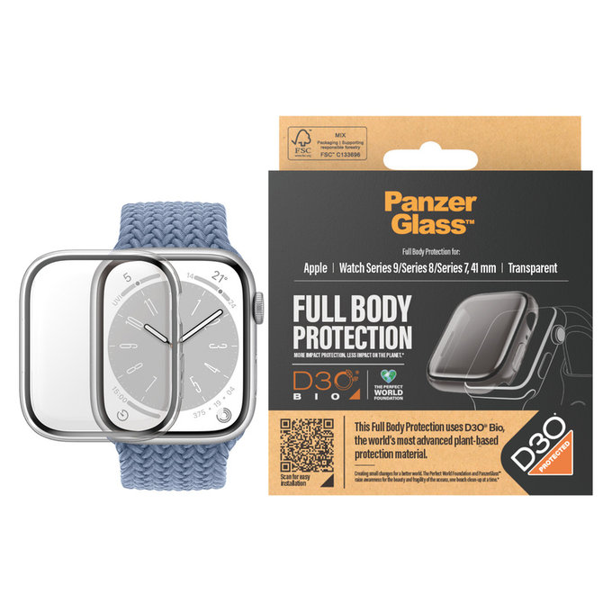 Panzerglas Full Body D3O für Apple Watch 9/8/7 41 mm, Transparent, PanzerGlass