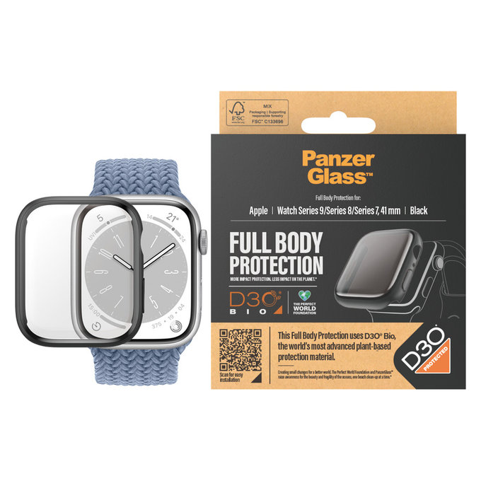 Panzerglas Full Body D3O für Apple Watch 9/8/7 41 mm, Schwarz, PanzerGlass