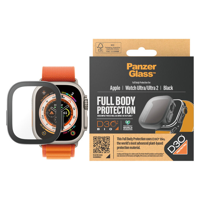 Panzerglas Full Body D3O für Apple Watch Ultra/Ultra 2, Schwarz, PanzerGlass