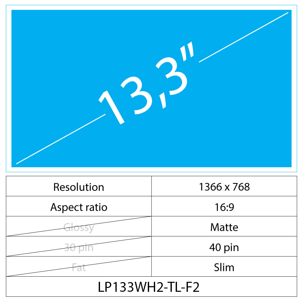 13.3 LCD Slim Matte 40 pin WXGA HD