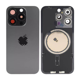 Apple iPhone 15 Pro - Rückgehäuseglas + Kameraglas + Metallplatte + Magsafe-Magnet (Black Titanium)