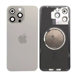 Apple iPhone 15 Pro Max - Rückgehäuseglas + Kameraglas + Metallplatte + Magsafe-Magnet (Natural Titanium)