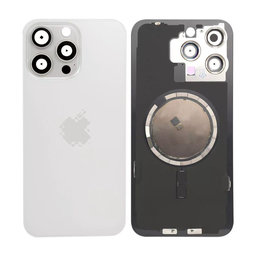 Apple iPhone 15 Pro Max - Rückgehäuseglas + Kameraglas + Metallplatte + Magsafe-Magnet (White Titanium)