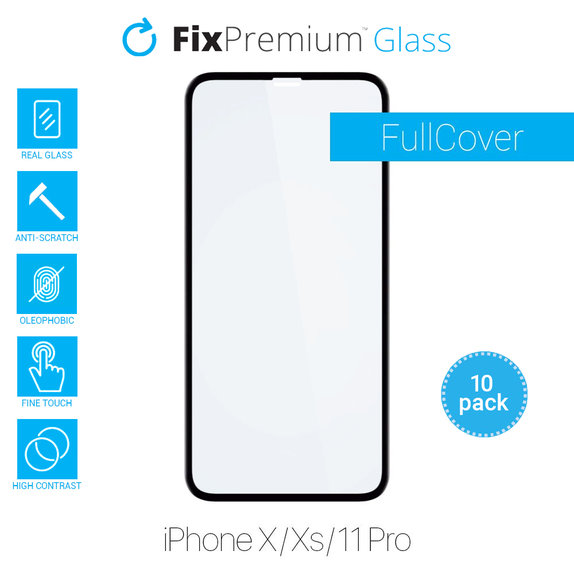 FixPremium FullCover Glass - Gehärtetes Glas für iPhone X, XS und 11 Pro (10 Pack)