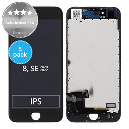 Apple iPhone 8, SE (2020), SE (2022) - LCD Display + Touchscreen Front Glas + Rahmen (Black) Refurbished PRO (5 Pack)