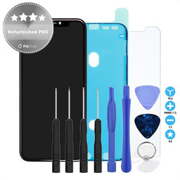 Apple iPhone 11 - LCD Display + Touchscreen Front Glas + Rahmen Refurbished PRO + LCD Klebestreifen Sticker + Gehärtetes Glas + Werkzeugsatz - Multipack