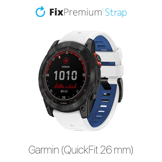 FixPremium - Zweifarbiges Silikonarmband für Garmin (QuickFit 26mm), weiß