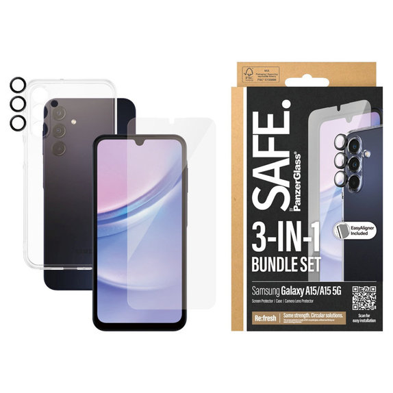 Bundle Kameralinsenschutz + UWF Schutzglas + TPU-Hülle für Samsung A15 5G, SAFE