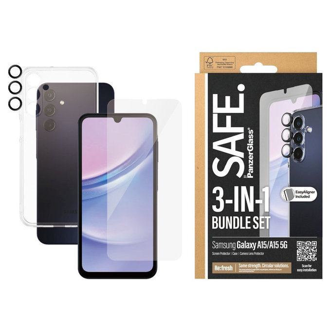 Bundle Kameralinsenschutz + UWF Schutzglas + TPU-Hülle für Samsung A15 5G, SAFE