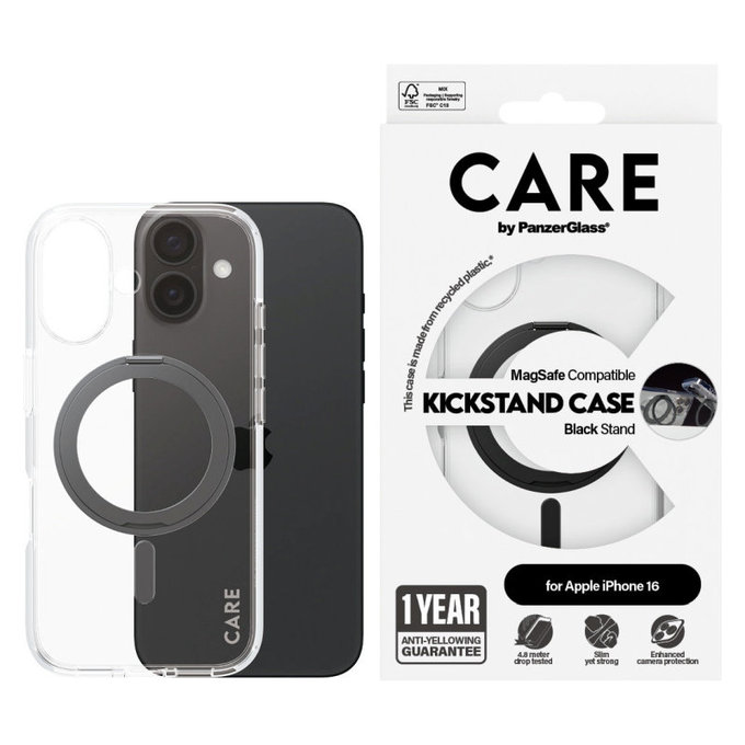 Kickstand Hülle mit MagSafe für iPhone 16, Schwarz, CARE