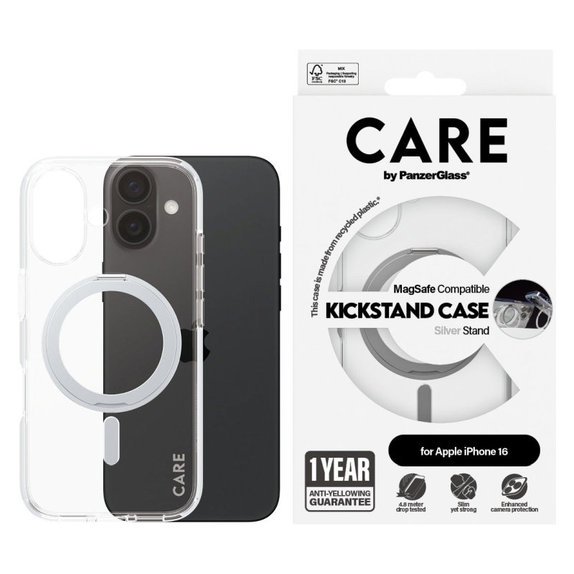 Kickstand Hülle mit MagSafe für iPhone 16, Silber, CARE