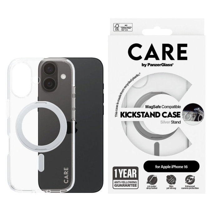 Kickstand Hülle mit MagSafe für iPhone 16, Silber, CARE