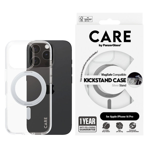 Kickstand Hülle mit MagSafe für iPhone 16 Pro, Silber, CARE